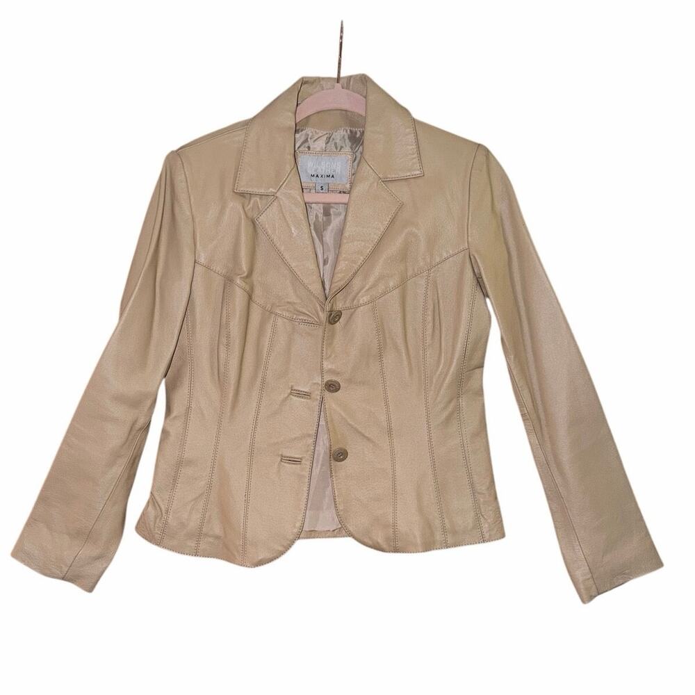 Vintsge Wilson’s leather maxima tan fitted leather jacket button front small